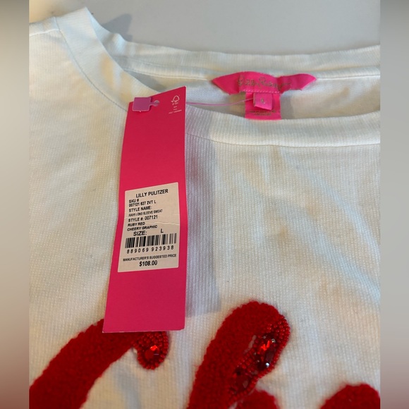 NWT Lilly Pulitzer Rami Sweatshirt Ruby Red Cheery Graphic - Picture 5 of 8